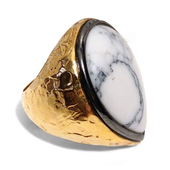 18k Yellow Gold 10 Microns Plated Ring Black and White Pear Shape Stone Size 6.5 - Picture 12 of 12
